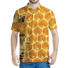 Herrpolos söta bin honungskaka 3d tryckt polo skjorta för män gata korta ärmar lapel t-shirt sommarknapp lös tee skjortor