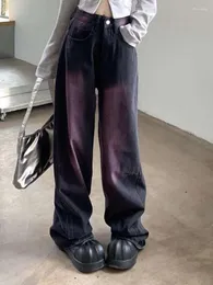 Frauen Jeans 2024 Frau hohe Taille gewaschene Retro -Design gerade Bein Hosen Lady Black Street Trashy Y2K 2000er Jahre Gothic Locker Weit