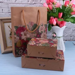 Gift Wrap 10pcs Kraft Paper Bag With Handle Flower Folding Packaging Wedding Biscuit Candy Baking DIY Box Cake Dessert Decor Cookie