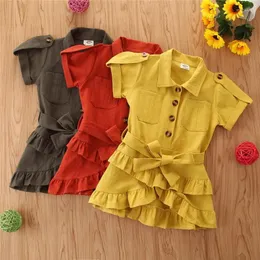 Girl Dresses Kids Girl Girl Shirt Dress Cash Down Collar Summer 2024 Arrivo Bambino giallo rosso per 2-7y