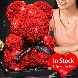 25 cm Rose Bear 2024 Valentines Day Gifts Teddy Bear for Women Eternal Flower Rose Bear Artificial Flower Decor Year Gifts 240418