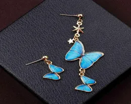 Simple Japanese and Korean Butterfly Earrings Temperament Blue Summer Light Luxury Refreshing Asymmetric Fashion Women3605142