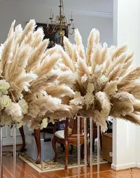 장식용 꽃 화환 10pcs 120cm 푹신한 큰 팜파스 잔디 말린 키 큰 자연 드리 크리스마스 홈 Boho 장식 Dec8913233