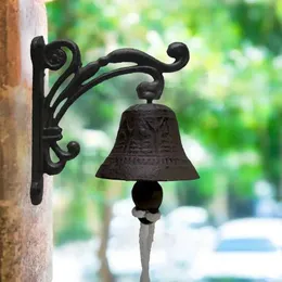 Bell Retro Garden Bell Rústico Vintage Grande Ferro fundido Montado de parede de metal sino para casa de fazenda fora do sotaque decorativo Bells 240430