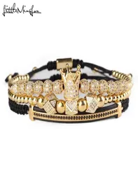 3PCSSET Gold Luxury CZ Crown Beads Bears Stacks Stacks Macrame Men Bracelets Bangles for Men Jewelry Accessory J191675132150