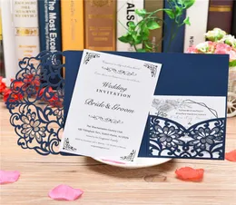 Blue White Elegant Laser Cut Wedding Invitation Carbs Настройка карты настройки бизнеса с RSVP Cards Decor Party1486203