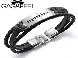 Gagafeel 4 Colors Custom Grave Bangle для мужчин Панк Многослойный браслет из нержавеющей стали Pu