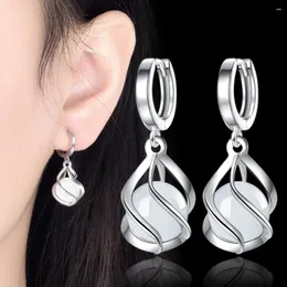 Dangle Ohrringe Einfache Fasion 925 Sterling Silber Kubikzirkon rund Opal Tropfen für Frauen Mädchen Frauen Schmuck Binoux