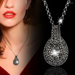 Подвесные ожерелья Theneger Vintage Women Full Black Cubic Dopling Drop Ожерелье для антикварного серебристого цвета ювелирные изделия ZD1 LK8