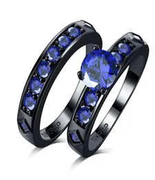 2020 Свадебная пара сетл 18 кг штамп 18K Черные золотые кольца, заполненные кольцами, синее цирконом кристаллическое кольцо для женщин.