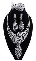 Nuovo set di gioielli africani della moda Dubai Silver Ploted Bridal Collace Orecchini set di gioielli di matrimonio in cristallo 7976965