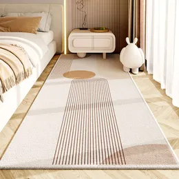 Minimalistische Schleife Velvet Schlafzimmer Nachthaar Decke Creme Luft TPR Anti Slip Long Streifenbodenmatte leicht zu bewahren, um resistent und Bett vor dem vorderen Fuß zu halten
