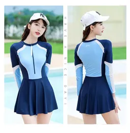 Women's Swimwear Women One Piece Long Sleeve Push Up Sexy Beach Sports Swim Skirts Lady Athletic Front Zipper Bathing Surfing Triathlon