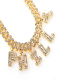 Anpassade namn Baguette Letters With Miami Cuban Link Chain Pendant Necklace Full Bling Punk Hiphop Jewelry5847652