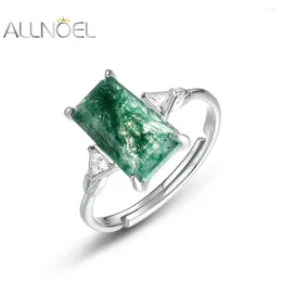 Pierścienie klastra Allnoel Naturalne 5,5 6,5 mm Zielony Moss Agat 925 Srebro dla kobiet Unikalne vintage Prezenty biżuterii Wysoka jakość