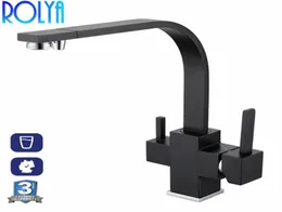 Rolya square matte matte black kitchen faucet brushedchrometri flow sink miash copper timsosis 3 way water filter tap5182357