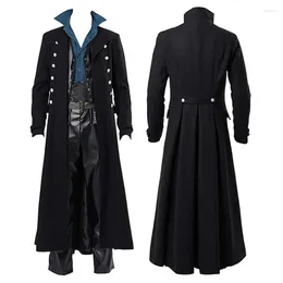 Herrenjacken Herbst Winter Winter Langes schwarzes Steampunk Vintage Jacke Gothic Victorian Coat Halloween Cosplay Kostümbühne Performance