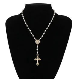 Katolickie koraliki różańcowe Naszyjnik Kobiety Oświadczenie biżuterii religijne złota łańcuch Lin Multilayers Choker Naszyjnik Vintage 5080330