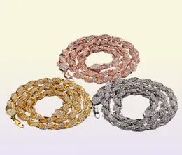 Mens 9mm Iced Rope Chain Necklace Collana a bling ghiacciata cravatta da 18k Giorri hiphop alla moda oro.