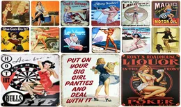 Funny projetado Girls Plate Metal Metal Painting Vintage Tin Sinp Pin Up De decoração chique surrada Strickers Retro Room Pub Bar Wall Decoration 5498880