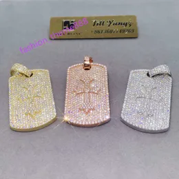 Laser Engraving Service Moissanite Dog Tag Pendant Charms Collection Cross Pendant Hip Hop Rock Iced Out Jewelry Gifts