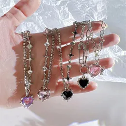 Подвесные ожерелья kadrufi y2k Женщины хрустально розовое ожерелье сердца Kpop Shiny Clavicle Chain Corean Fashion Girls Модные украшения