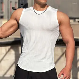 Men's Tank Tops 2024 Summer Men Vest Gym Top Fitness Sleeveless Shirt Male Elastic Stripe Sports Undershirt Gyms