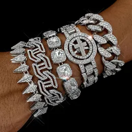 Novo Hip Hop Shiny Cuban Link Bracelet Menm Men Men Gold Color Rhinestone Iced Out Chain Bracelets Punk Punband Jewelry Gift