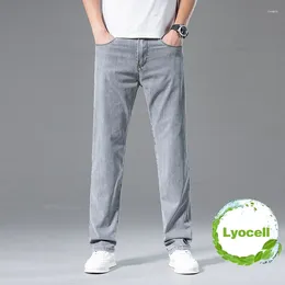Jeans maschile estate ultra-sottile lyocell sciolte di dritta business casual pantaloni di marca grigia morbida