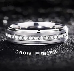 Pierścienie klastra Men039s Pierścień o szerokości 8 mm biały tącznik biżuterii z klejnotem CZ Rotacyjny pierścień luksus Mens020621
