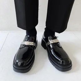 Casual Shoes Bmante Men Leather Slip-On Flatform Metal Chain Black Owen Japan Style Fashion Spring Party Dress Man