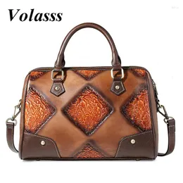 Bag Volasss Retro Large Handmade Genuine Leather Shoulder Bags Designer For Luxury Handbags Women Embossed Handbag Lady Vintage