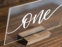 Acrylic Calligraphy Wedding Table Numbers With Wood Holder Set Personalized Number Sign Modern Wedding Table Number for Party8795108