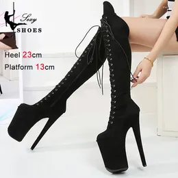 Boots For Women 23CM Flock Knee-High Middle Tube Women's Spring/Autumn Solid Platform Peep Toe Modern Side Zipper