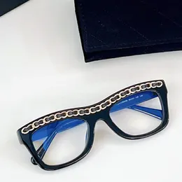 NY Fashion Lady Chain Anti-Buelight Plano Glasses Clear Frame1435121140 Luxury Desig Women Square Plank Goggles Solglasögon Rim för receptbelagda Fullset Case