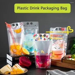 Förvaringspåsar 50 st 500 ml Frostad transparent förpackning Pocket Portable Liquid Bag Juice Coffee Milk Tea Clear Drinks With Straw Party Use