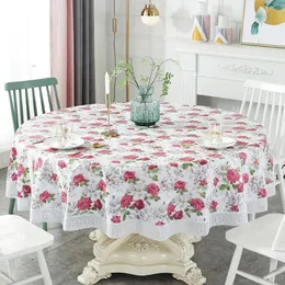 Round Tablecloth Flower Printed PVC Waterproof Oil-proof Table Cloth Restaurant Banquet Kitchen Wedding Party Cover 240428