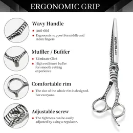 6,0 -дюймовые серебряные ножницы для волос с серебряной змеи