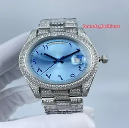 NEUE MEN039S ICED Diamond Watch Arabic Scale Calendar Week Uhr