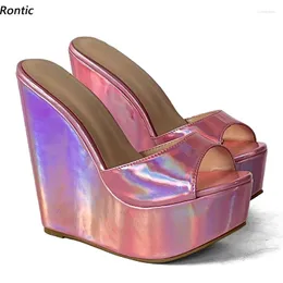 صندل Rontic Women Summer Platform بغلات أسافين عالية الكعب مستدير أحذية حزب جميلة لنا بالإضافة إلى الحجم 4-20