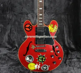 Shop personalizzato Alvin Lee Big Red Cherry Semi Hollow Cody Blues Rock Electric Guitar One Piece Suncuners Grover Sunters Little Block Inlay Pickups HSH