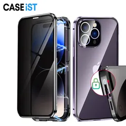 CaseSt 2 in 1 Anti -Spy Peep Magnetic Adsorption Schnallen Schleusen Telefon Hülle Privatsphäre doppelseitiger Bildschirm Temperiertes Glas Mobile Deckung für iPhone 15 14 13 12 11 Pro Max Plus Mini