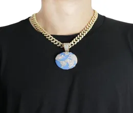Pendant Necklaces Iced Out Blue Earth Cubic Zircon Necklace For Men Fashion Hip Hop Crystal Big Miami Cuban Chain Party JewelryPen5210541