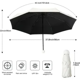 2024 NEW Mini Umbrella 5 Folding Capsule Umbrella for Women Sunny and Rainy Rainproof UV Protection for Outdoor Traveling Portable- Sunny -