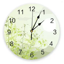 Zegary ścienne w stylu chiński bambus zielony zegar nowoczesny design salon dekoracja kuchnia mute zegarek domowy dekoracje wnętrz