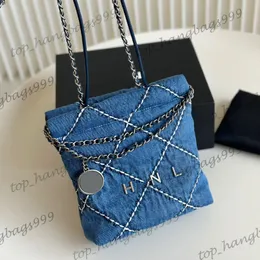 Women Designer Denim Blue 22 Classic Mini Mine Crossbody Bags with Coin Round Strap Silver Metal Mardware Matelasse Chain Diamond Lattice Outdoor Pres