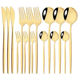 Servis uppsättningar 15st Gold Set Mirror Rostfritt stål Tabelledar Knivdessert Cake Forks Kaffeskedar Cutlery Kitchen Flatware