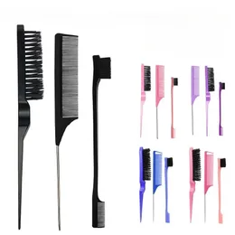 3pcs neuer professioneller Friseur-Friseur-Friseur Comb Set Doppelseitige Kantensteuerpinsel Haaransatzpinsel und Rattenschwanzkamm