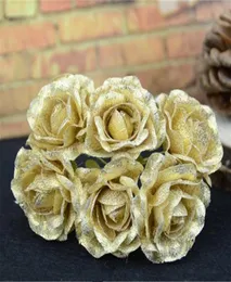 Bouquet di fiori artificiali di seta in seta in seta oro spruzzata per decorazione per la casa per matrimoni Scrapbooking da sposa dei fiori artigianali finti 3713797