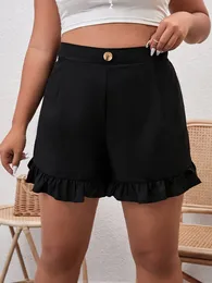 Finjani Plus Size Womens Shorts Frenchy High Waist Ruffle Hem Casual Clothing For Autumn 240420